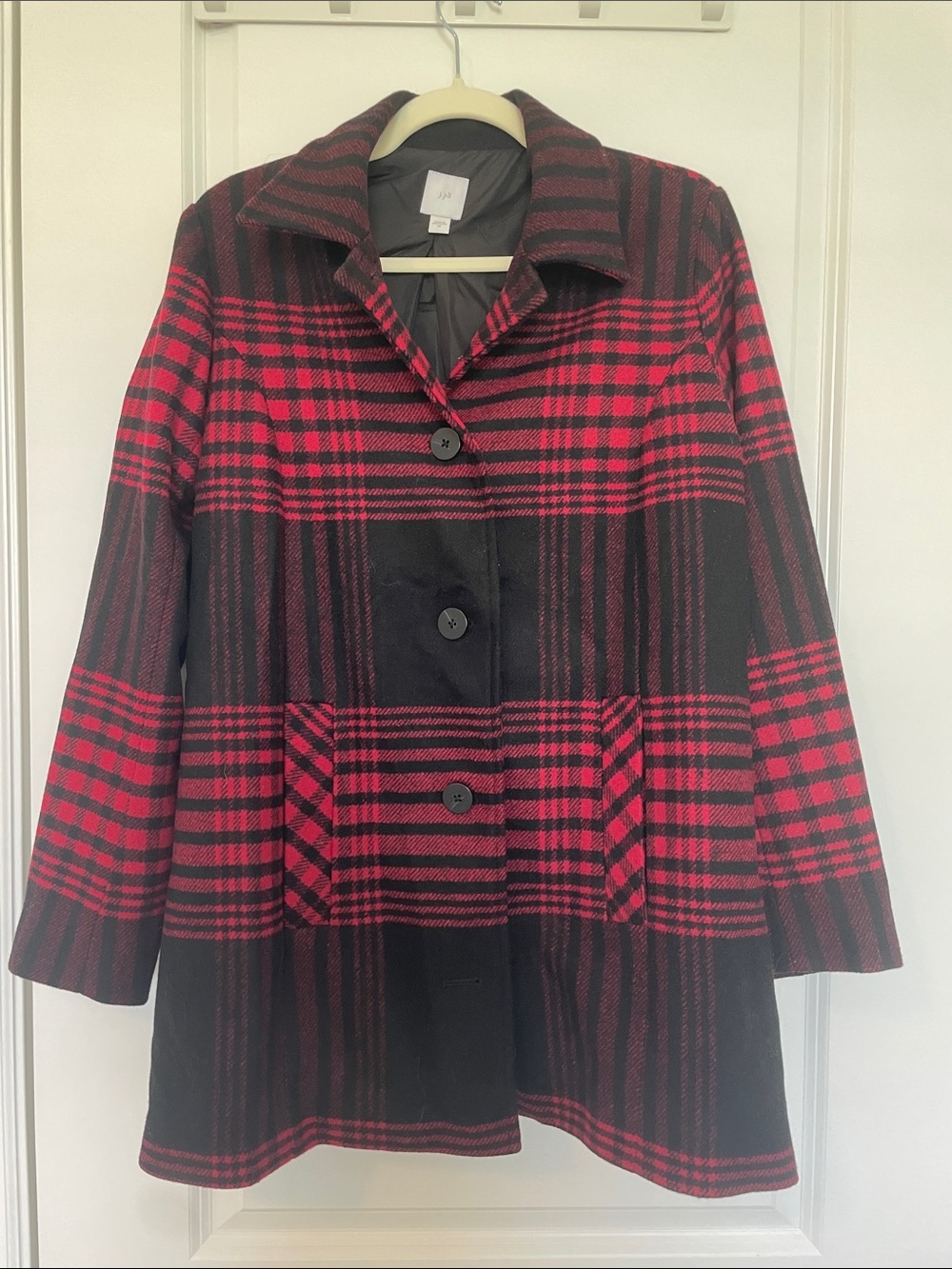 J. Jill Black & Red Plaid Pea Coat